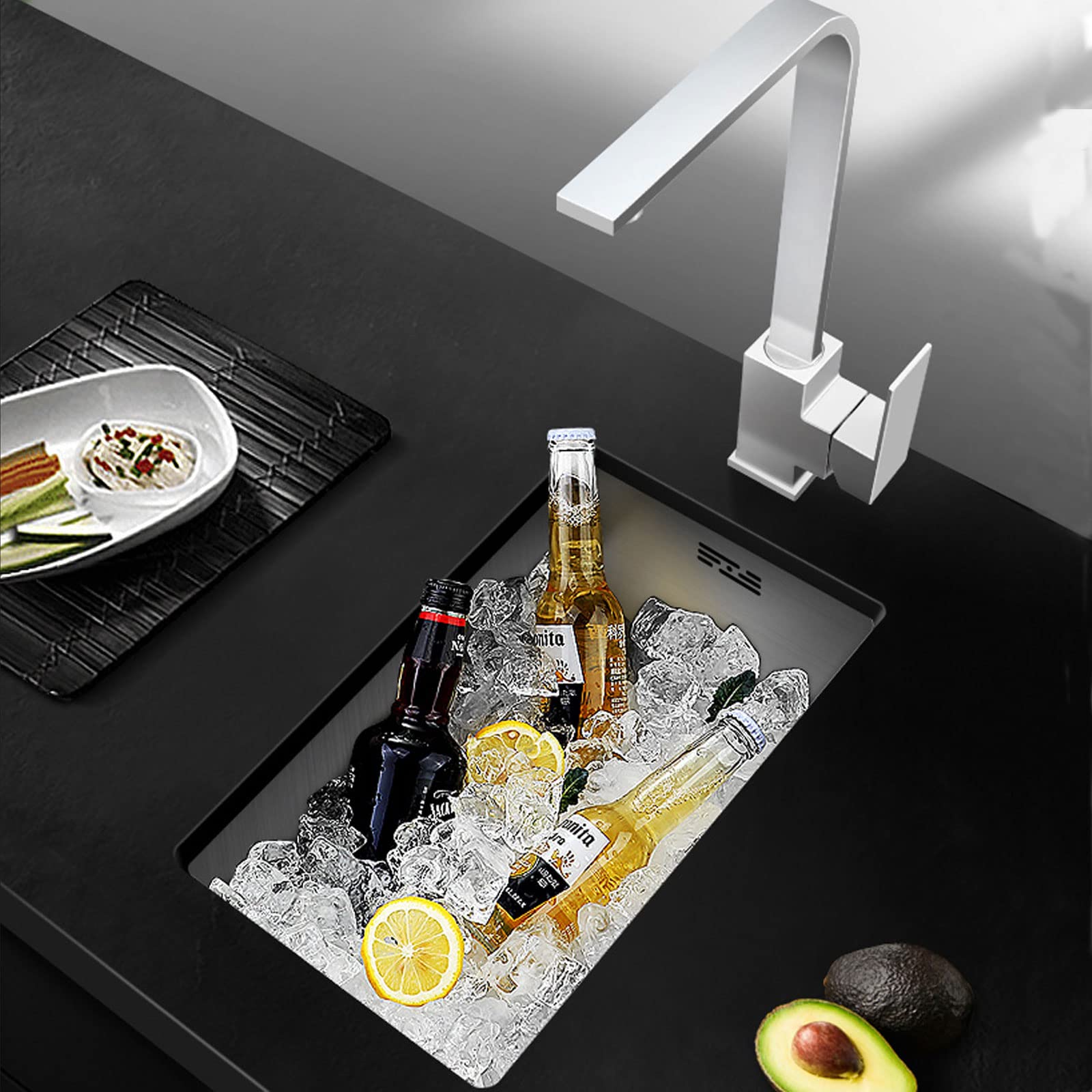 Lavello Cucina 1 Vasca con Gocciolatoio Commerciale Lavabo Piccolo da Appoggio con Rubinetto Installazione Integrata On-Stage/sotto-palco 28 * 45 cm