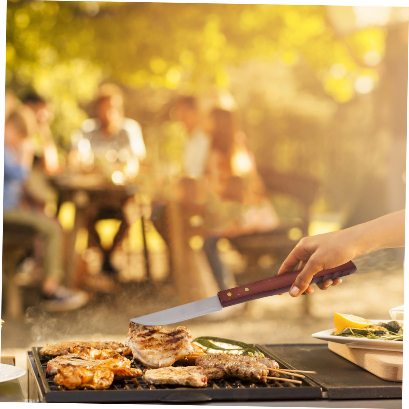 Set Utensili Barbecue in Acciaio Inox Manico in Legno | Nero, Design Compatto, Borsa di Stoccaggio Inclusa, per Outdoor e Barbecue Party