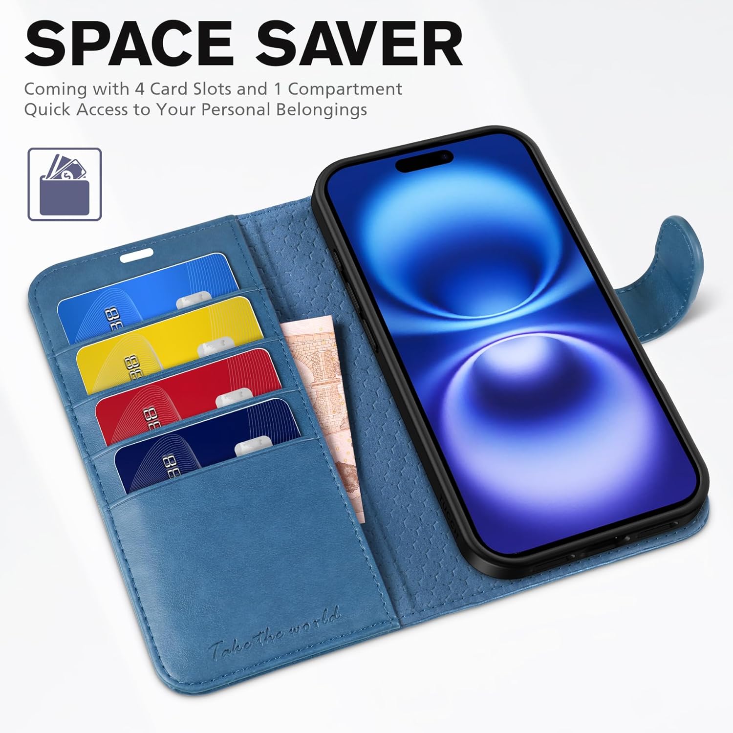 TUCCH Wallet Case for iPhone 16, Magnetic PU Leather Kickstand Flip Cover with 4 Card Slot Shockproof TPU Interior Shell, [RFID Blocking] Folio Case Compatible with iPhone 16 5G 2024, Light Blue