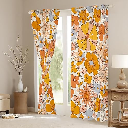 Miniatura 3 de Erosebridal Cortinas de flores hippie para decoración de cumpleaños, cortinas opacas lindas con diseño floral de arcoíris, 84 pulgadas de ancho x 84