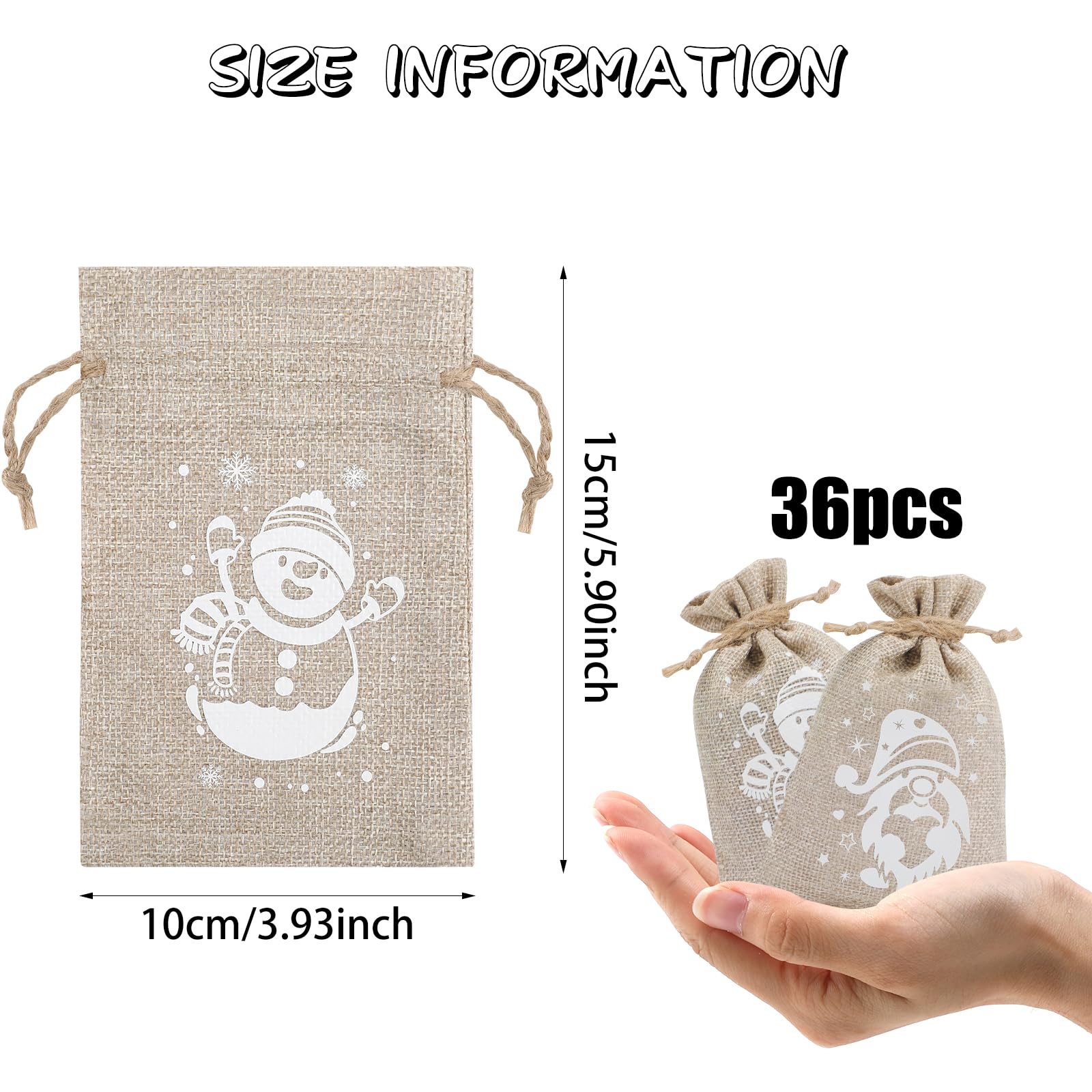 36pcs Christmas Drawstring Gift Bags - 4x6 Inch Jute Bags With 12 Holiday Designs