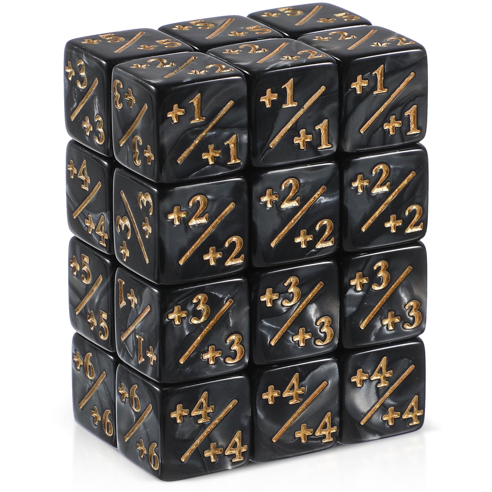 24PCS MT·G Dice Counters +1/-1 Token Dice Set 16mm D6 Acrylic Board Game Accessories for Magic_The Gathering CCG Card Games_Commander Deck Life Counter Black