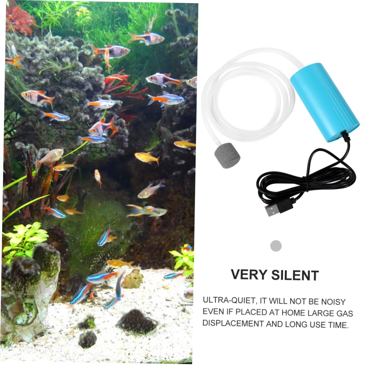 Happyyami Bomba De Oxigeno Pecera Bomba De Piedra Burbujeador De Acuario Bomba De Agua Hidropónica Minibomba De Aire Bomba Portátil Pequeño para Pecera Filtros para Peceras Abs Blue