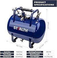 Vista 4 de STEALTH Tanque de aire, tanque de aire de alta presión de 10 galones con presión máxima de 225 psi, ideal para trabajos de inflación, Blue-Saa-110T