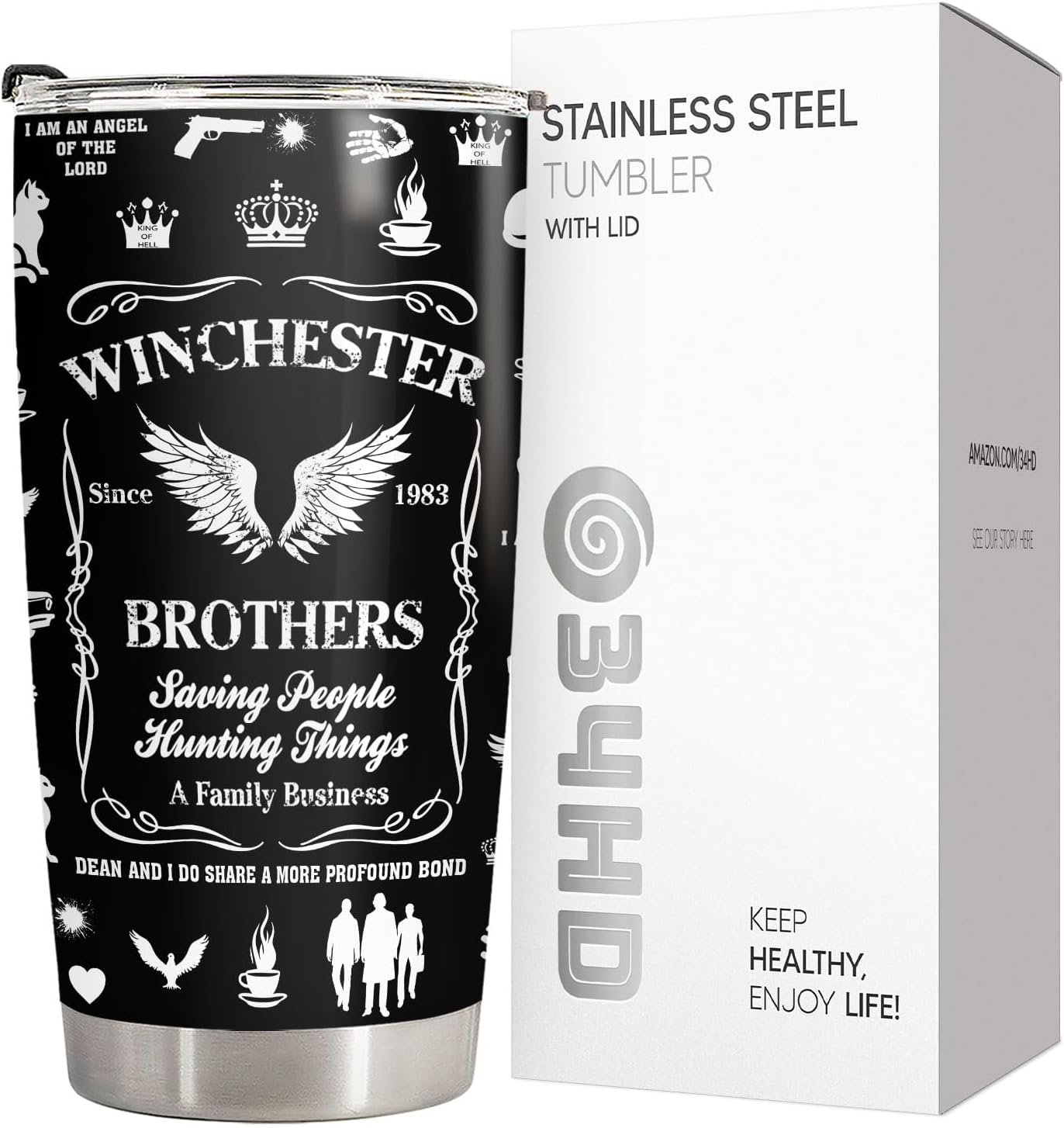 34HD Demon Hunter Brothers Saving People 20 oz Tumbler, Hunter Life Gift image 4