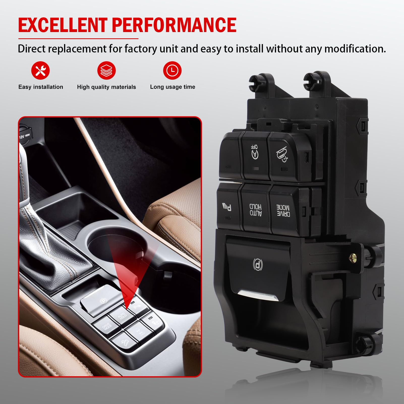 Freno di Parcheggio Elettronica 93300D3010 Per Hyundai Tucson 2016-2017 Interruttore Freno Mano Elettronico Pulsante Controllo Console 93300-D3010 Nero