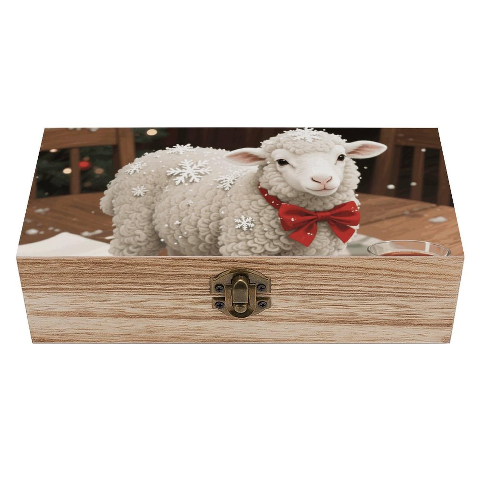 FodPand Decorative Keepsake Box Wooden Storage Boxes with Hinged Lid Handmade Christmas Sheep Wood Organizer Memory Treasure Box for Jewelry Craft Card Photo Storage Wedding Bridal Shower Gifts