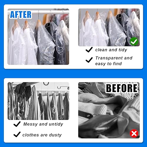 Miniatura 4 de Paquete de 100 bolsas de plástico para limpieza en seco de 23.6 x 35.4 pulgadas, bolsas de ropa para colgar ropa, cubiertas transparentes para