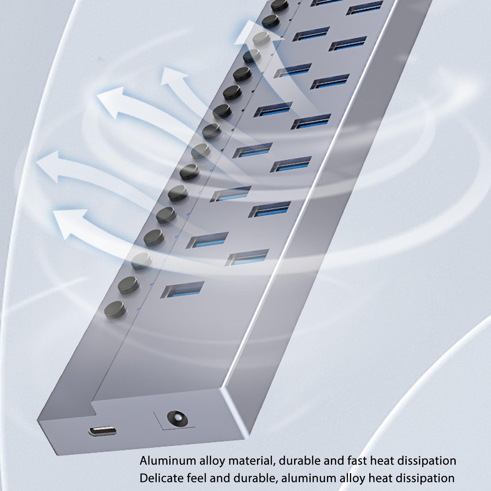 Koncentrator USB 3.0, 16-portowy Rozdzielacz Koncentratora, z Zasilaczem 12 V 8 A, Szybki Transfer Danych 5 Gb/s, Indywidualny Przełącznik z diodą LED, do Tabletu i Drukarki