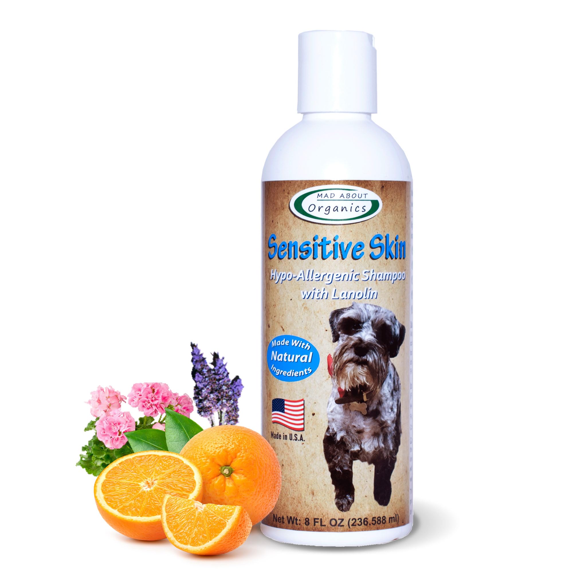 Dog Shampoo for Sensitive Skin - Lanolin-Enriched Formula - pH Balanced to Support Natural Oils - Light Citrus Scent - Suitable for All Dogs - Moisturizes and Softens Coats - 8 oz