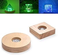 Vista 1 de YAKAMOZ Base de exhibición de luces LED, 2 piezas, soporte de base iluminada de madera para arte de resina de vidrio láser
