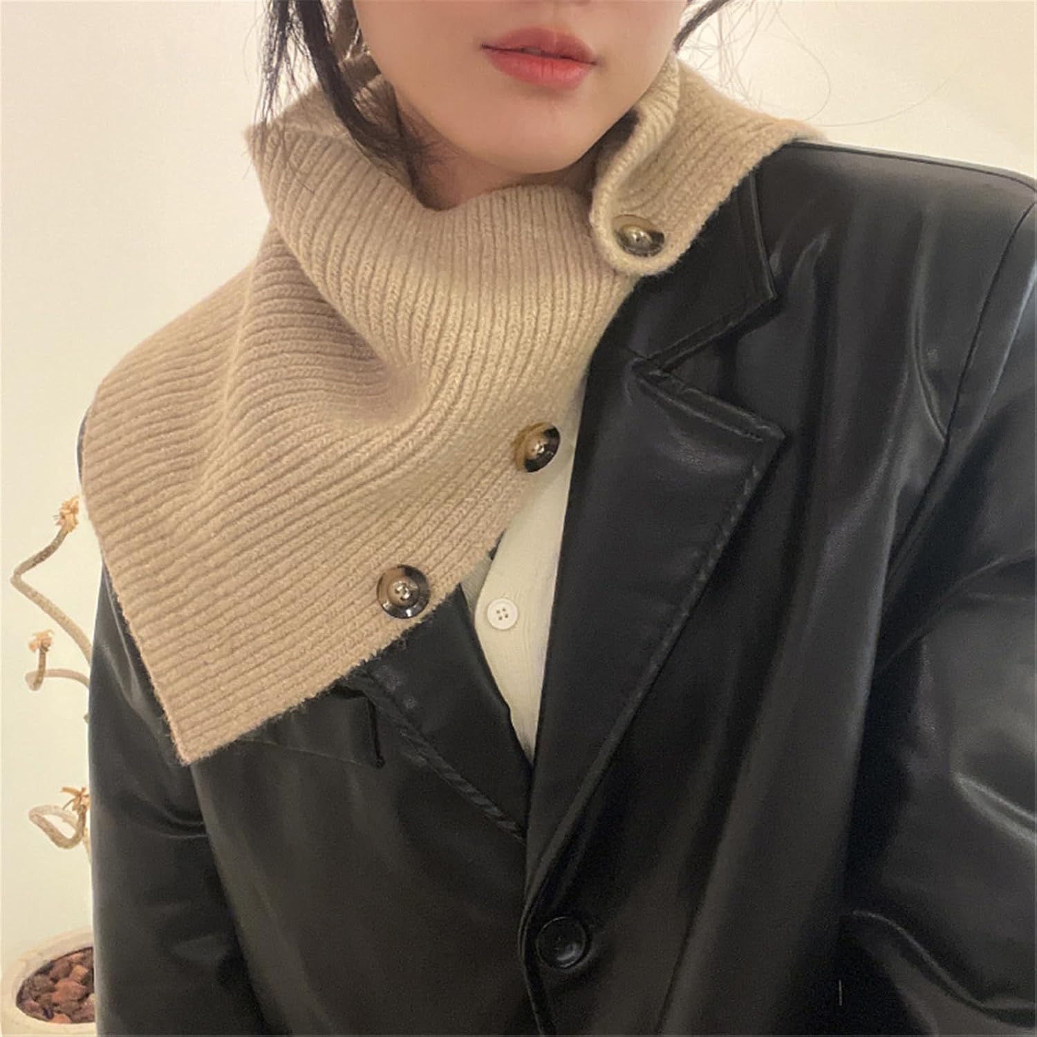 Cable Knit Snoods Scarf Button Knitted Scarf Girls Autumn and Winter Warm Wears Shawl Fashionable Scarf