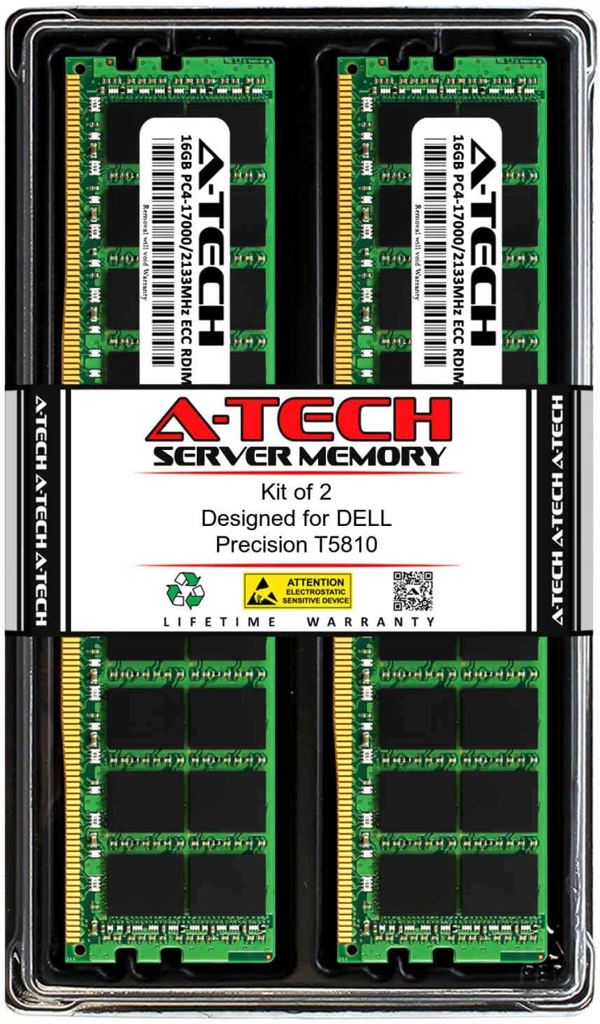 A-Tech 32GB (2X 16GB) RAM for DELL Precision T5810 | DDR4 2133MHz ECC-RDIMM PC4-17000 2Rx4 1.2V 288-Pin ECC Registered Server Memory Upgrade Kit