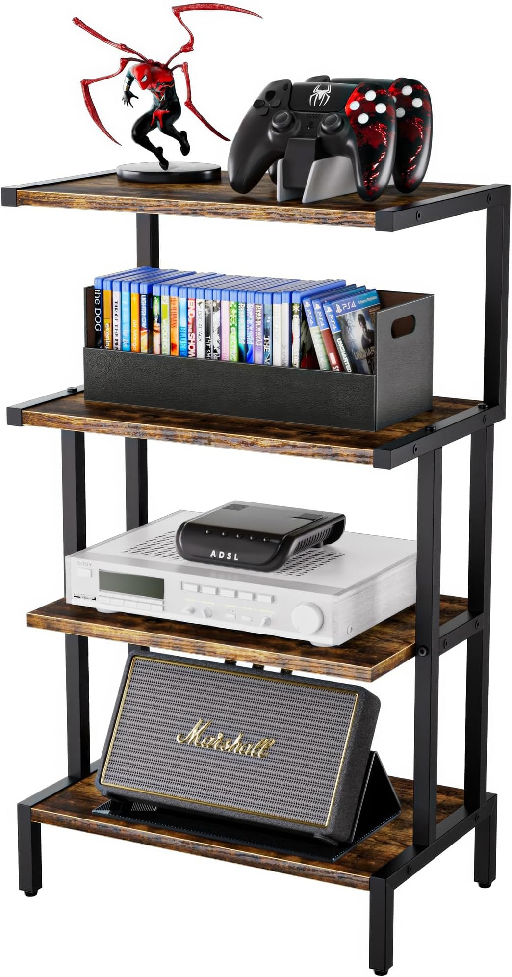 Amazon.com: 4-Tier AV Media Stand with 2 Hooks, Heavy Duty Stereo ...