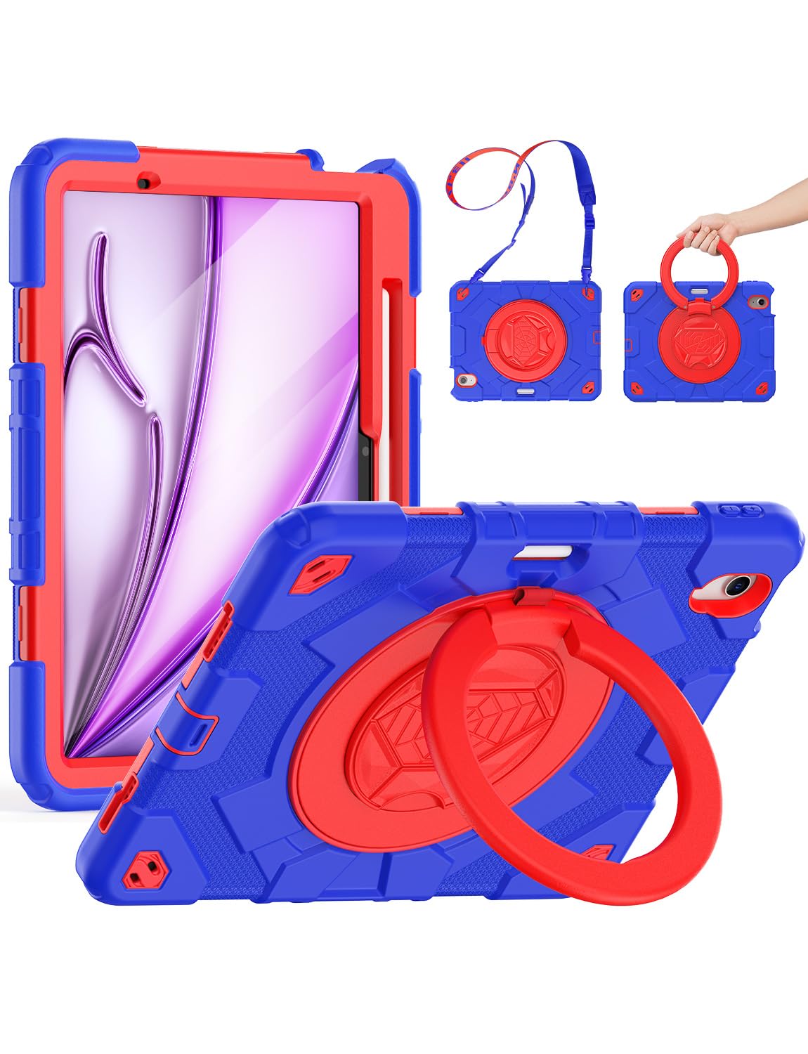 SCSVPN Kids Case for iPad Air 11 Inch M3 2025/M2 2024 (7th/6th Generation), Heavy Duty Shockproof Protective Case with Pencil Holder-Screen