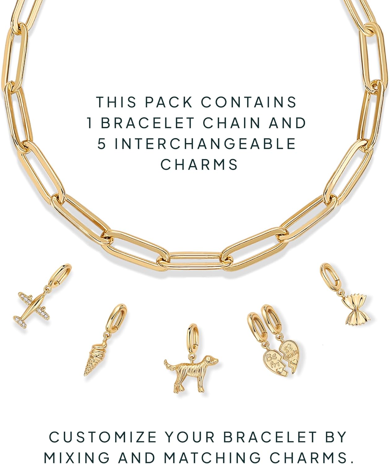 PAVOI 14K Gold Plated Adjustable Bracelet for Women | Twisted Bar & Paperclip Charm Chain Bracelets with Moon, Evil Eye, Teddy Bear, Valentines Day Heart Lock, Airplane, Dog, Cowboy Boot, Cat, Cupid & More | Fashion Jewelry - Image 5