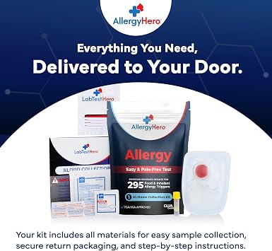 AllergyHero Comprehensive Food and Environmental Allergy Test Kit with 295 Triggers for Adults & Kids Easy and Pain-Free at-Home Use Allergy Test Kit with Accurate Results