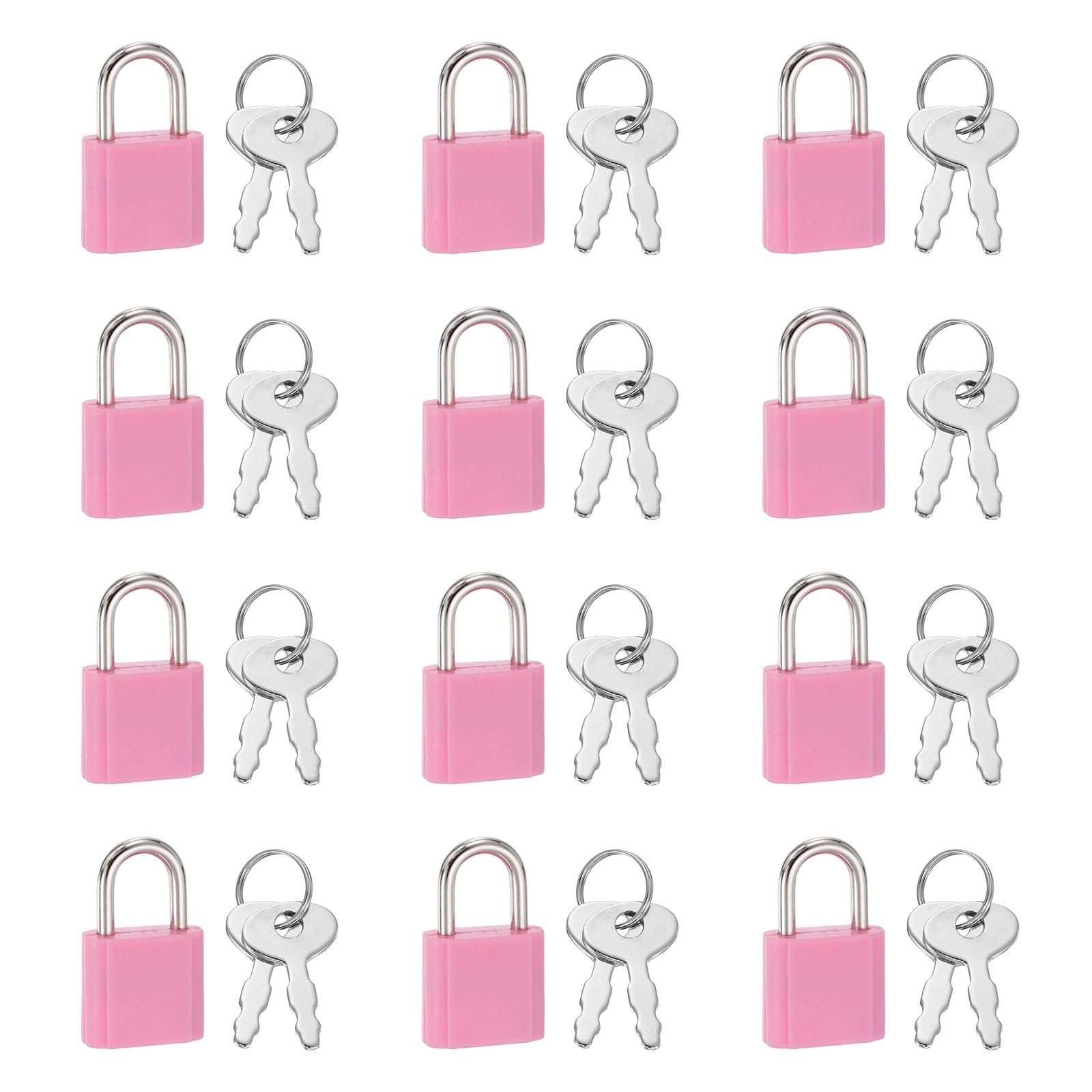 PATIKIL Mini Padlock, 12 Pcs Small Plastic Decorative Diary Lock Mini Keyed Padlocks with Keys for Diary Book Suitcase Jewelry Box Backpack Luggage, Pink