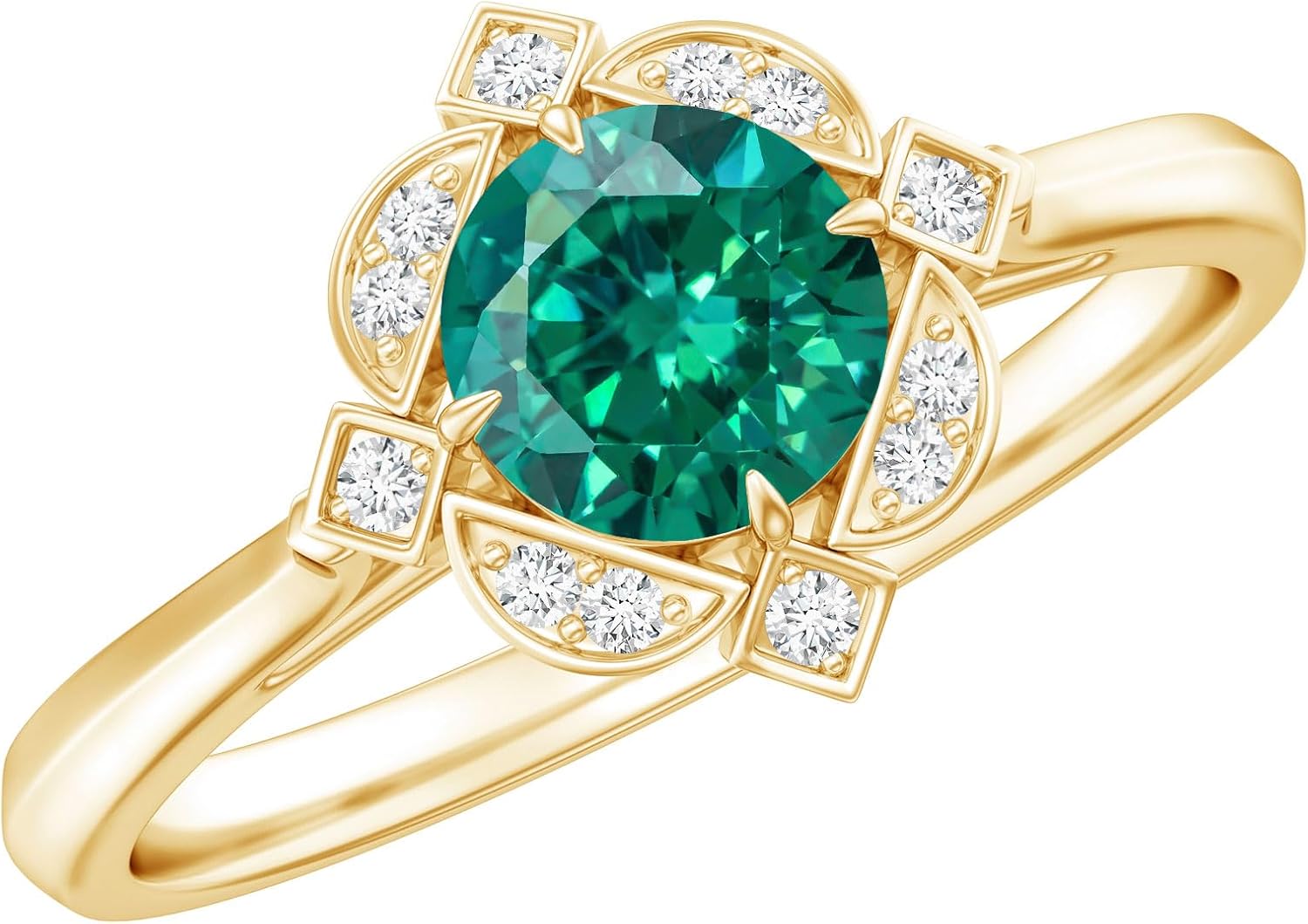 Mothers Day Gift, Certified 0.8 Carat Lab Grown Emerald Vintage Engagement Ring, AAAA Quality, Emerald Diamond Halo Ring