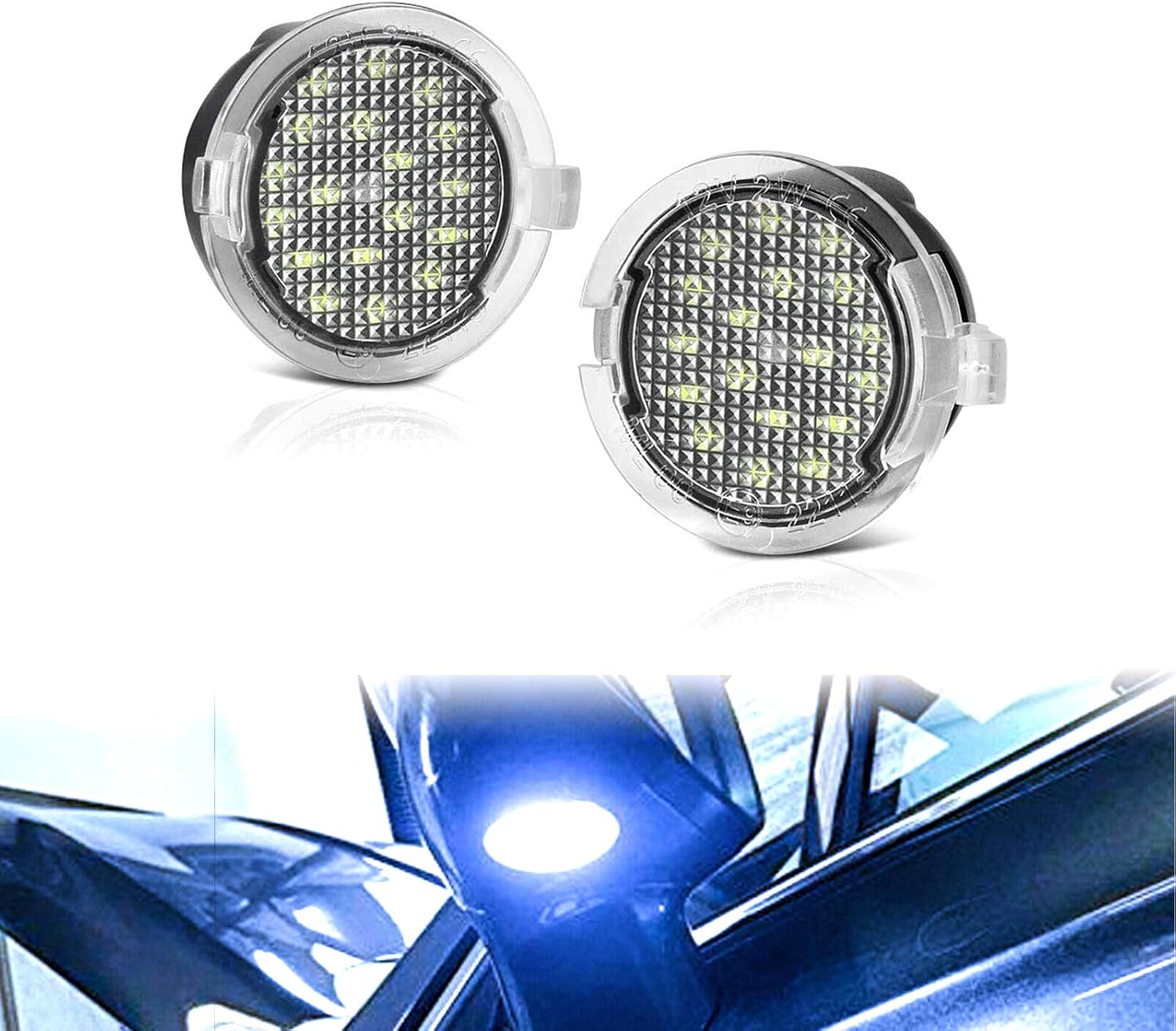 PGONE 2PC Full LED Side Under-Mirror Puddle Light Lamp Assembly Compatible with Ford F-150 Expedition Explorer Edge Flex Fusion Taurus X Lincoln Mercury, (Blue)