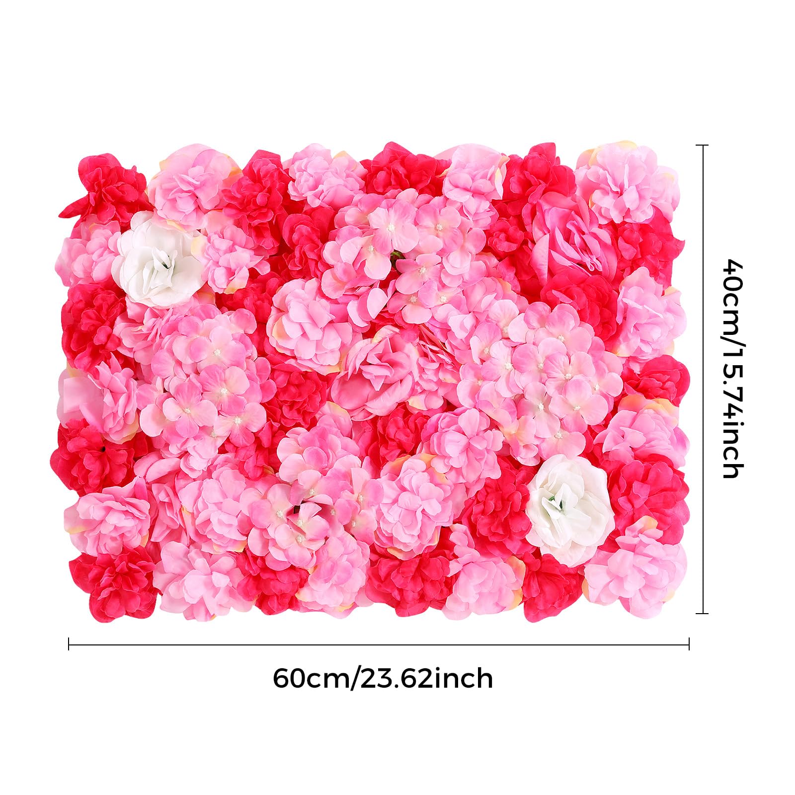 Künstliche Seidenblumen Wandpaneele für Balkon Garten Hochzeit Dekoink Rose Rot 12 Stück 60x40cm