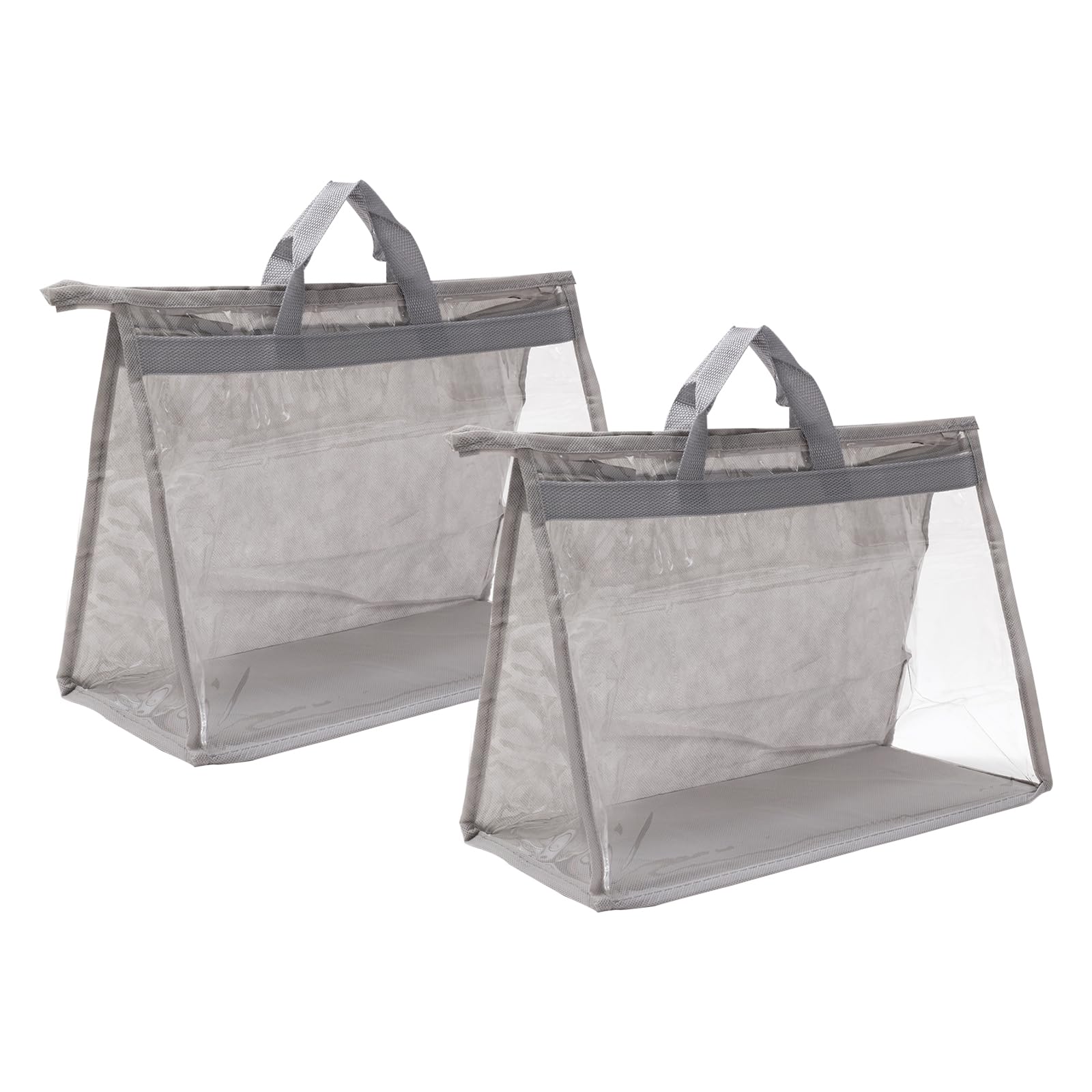 PATIKIL Handbag Dust Bags, 2 Pack Clear Purse Storage Organizer L Size PVC Dustproof Handbag Cover Transparent Purse Protector, Light Gray