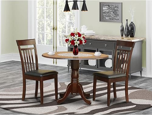 Miniatura 6 de East West Furniture DLCA3-MAH-LC - Juego de comedor de 3 piezas que contiene una mesa de comedor redonda con gotas y 2 sillas de cocina de piel