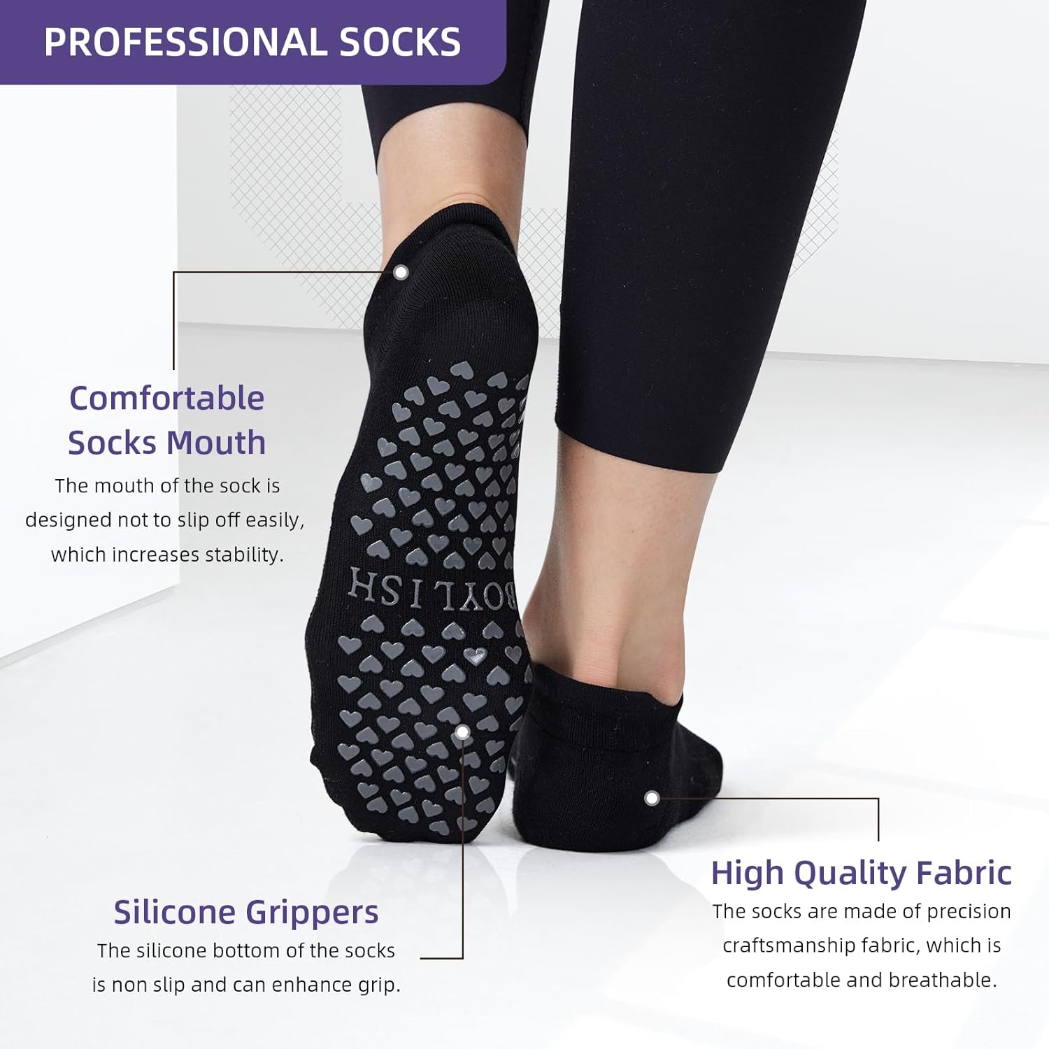 Women’s Non-Slip Yoga Socks with Grips, 4 Pairs Pilates Socks for Barre, Ballet & Home Workouts - Image 2
