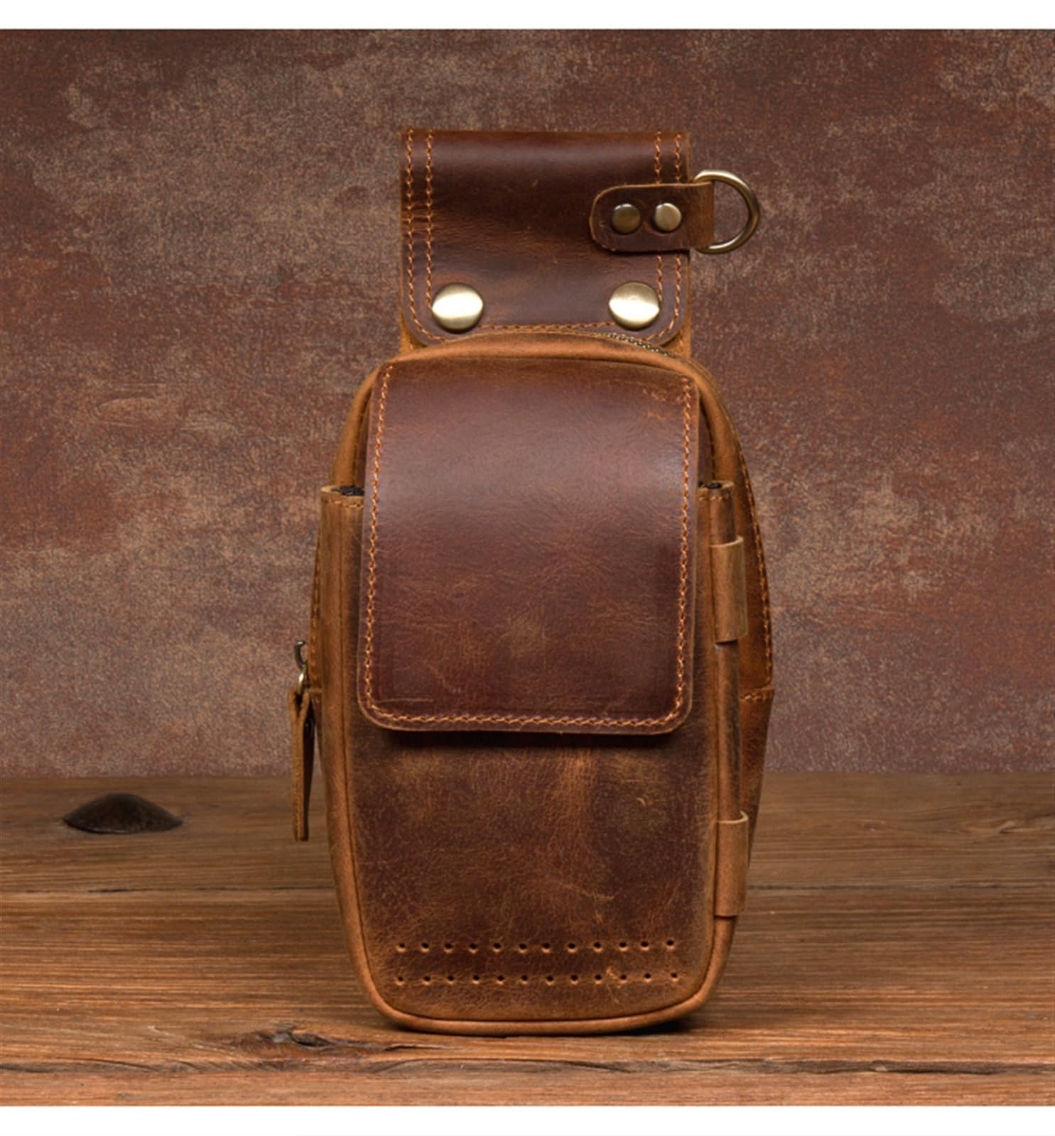 Bolsa de Pierna Moto Mini Bolso for teléfono móvil, de Cuero Retro, for Hombre, pequeños Bolsillos, Pierna para Correr, Montar a Caballo