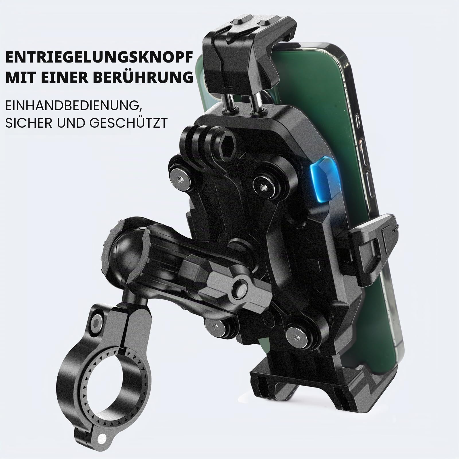 iMESTOU Motorrad Handyhalterung Anti-Vibration für 5.6"-7.4“ Smartphones | Mit 4 Stoßdämpfern, Für 22–32 mm Lenker, 720° Verstellbare, Für Max. 13mm Dicke Handys, Passend für Fahrräder/Motorräder