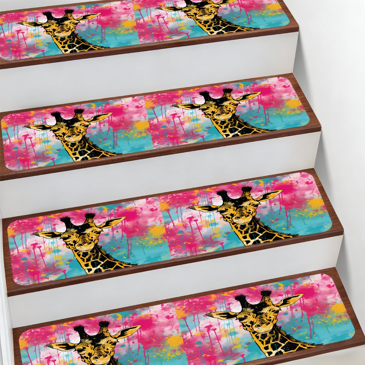 Alfombra para peldaños de escalera Mexpekil de 7.8x30 pulgadas con diseño de jirafa