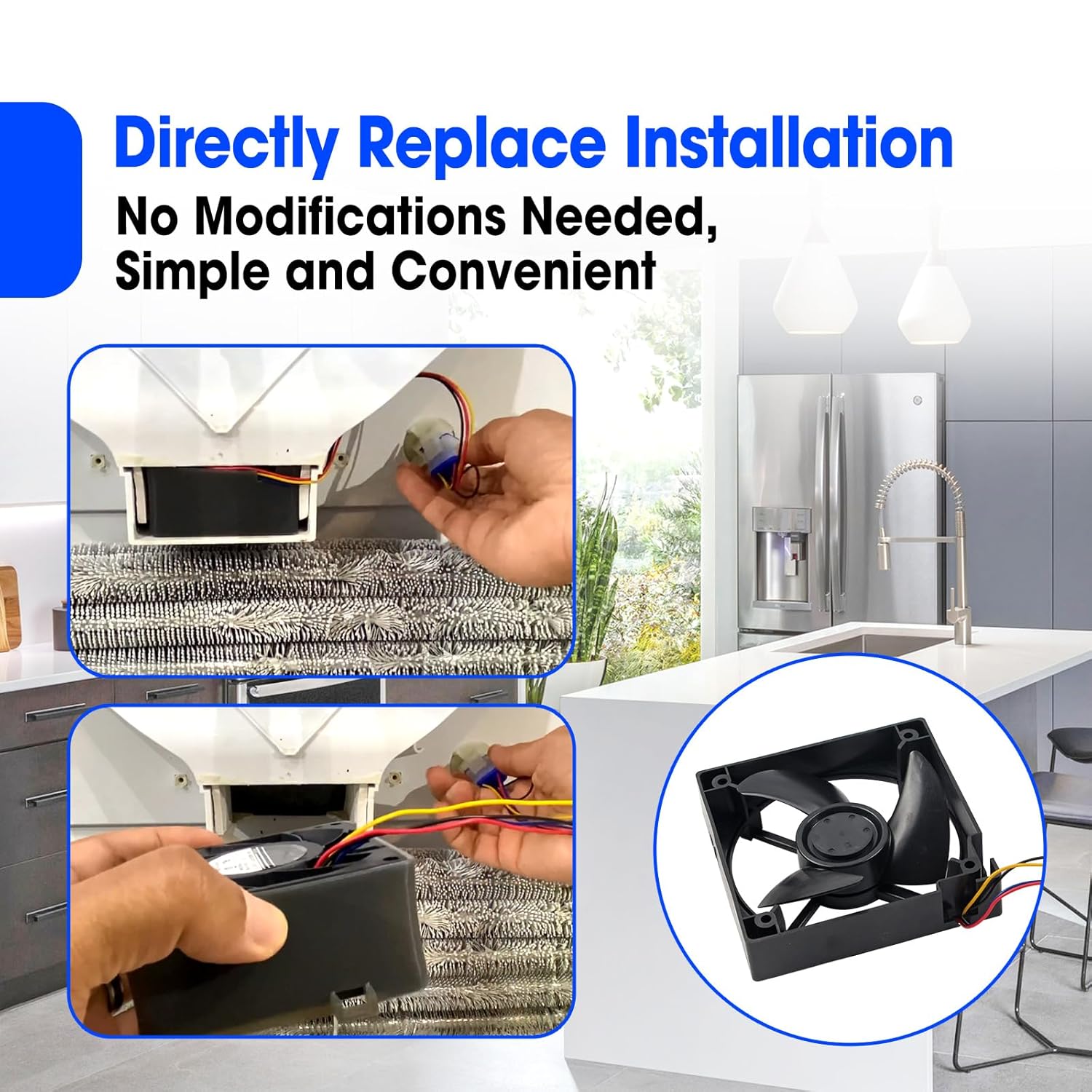 Refrigerator Evaporator Fan Motor Fit for GE Refrigerator U11P14MS7A3-57A611 239D1371P001 Replace WR60X10340 AP6891698 PS12727431 EAP12727431, 4.4 x 4.4 inch Freezer Cooling Fan DC 13.6V 0.23A