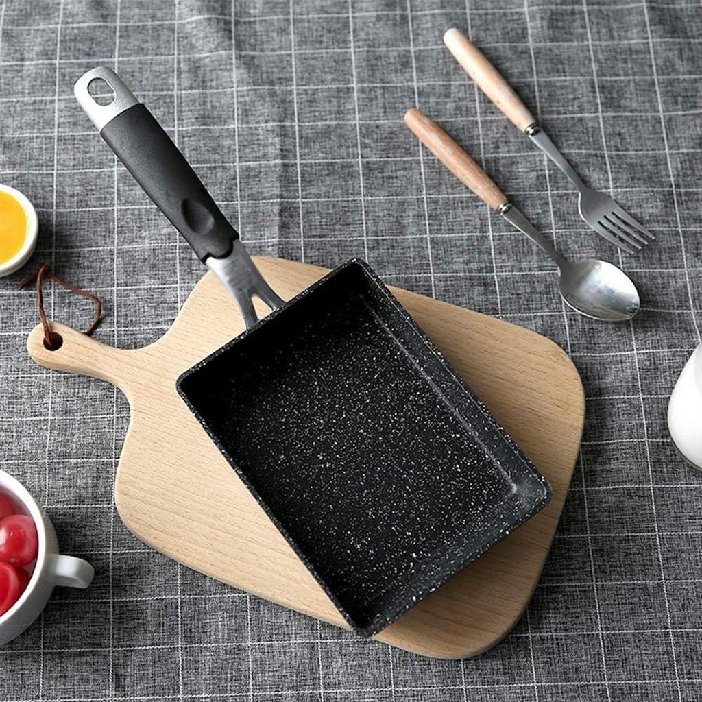 Aluminum Frying Pan - Omelette Non-stick Coating, Mini Rectangular, Breakfast, and Safety, Black