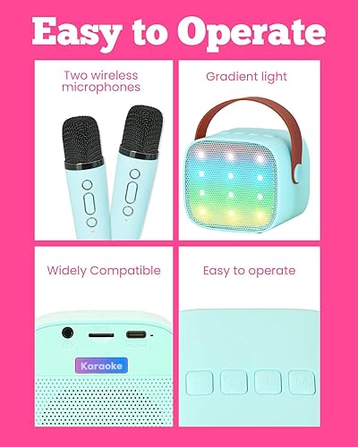 Miniatura 3 de Máquina de karaoke para niños, juguetes para niñas y niños, altavoz Bluetooth portátil con 2 micrófonos inalámbricos para niños, adultos, niñas,