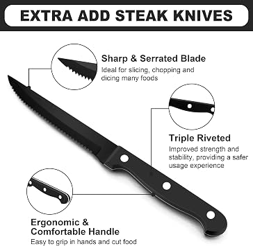 Joyfair 30 Pcs Cutlery Set with Steak Knives for 6 People, Black