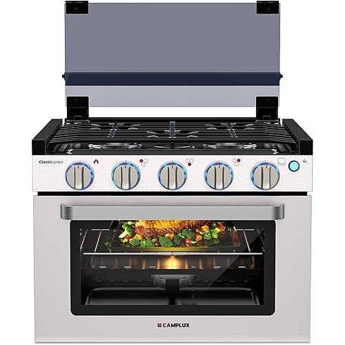 CAMPLUX Classic RV Propane Range 17 Inches, Propane Range Oven with 3 Burners Cooktop for RV, RV Propane Stove Oven Combo 28,100 BTU/Hr, Stainless Steel RGS17MSF