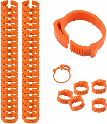 Chicken Leg Rings, 100 pcs, Numbered Tag Markers, Orange