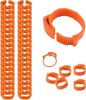 100 pcs Chicken Leg Rings, Numbered Tag Markers for Poultry-Bands Clip-on Bird Adjustable Foot Label Rings for Pigeon Chicks Bantam Duck Goose with Buckle (Orange)