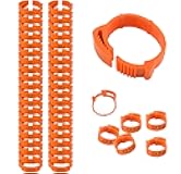 100 pcs Chicken Leg Rings, Numbered Tag Markers for Poultry-Bands Clip-on Bird Adjustable Foot Label Rings for Pigeon Chicks Bantam Duck Goose with Buckle (Orange)