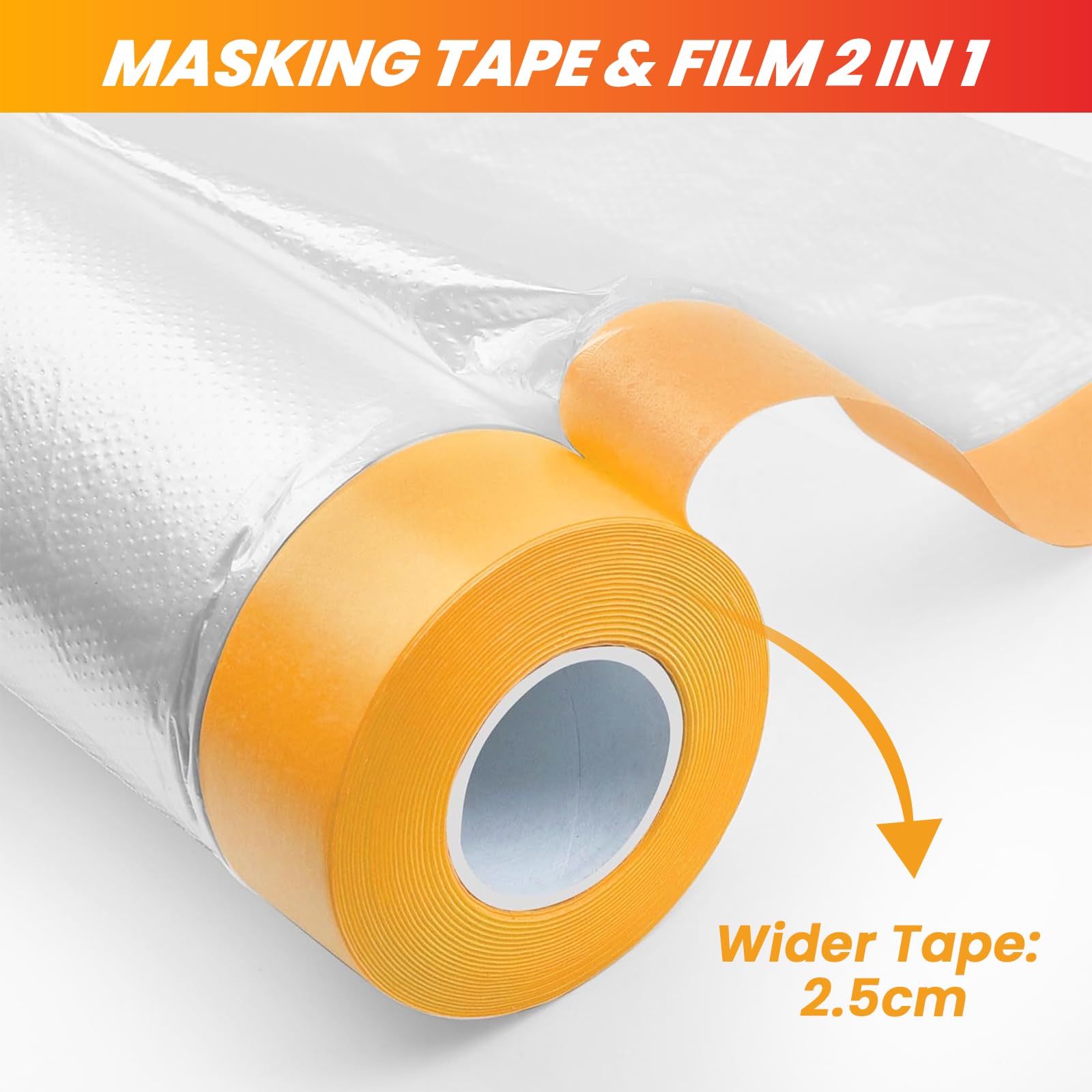 LLPT Nastro e Drappo Pellicola per Mascheratura Pre-Nastrata | 2 Rotoli | 200 cm (Non Piegata) x 20 m | per verniciatura a spruzzo per pareti auto Protezione da Polvere (MFT2002)