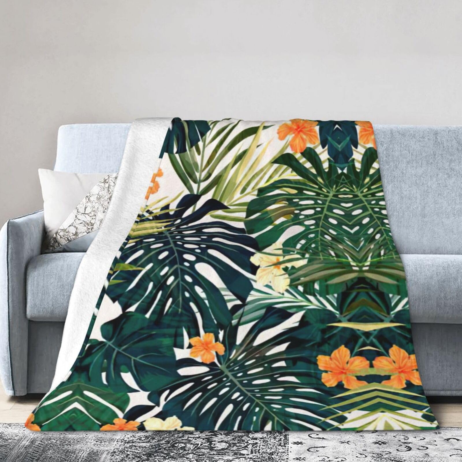Couverture d'été flanelle pour lit et camping imprimé palmier
