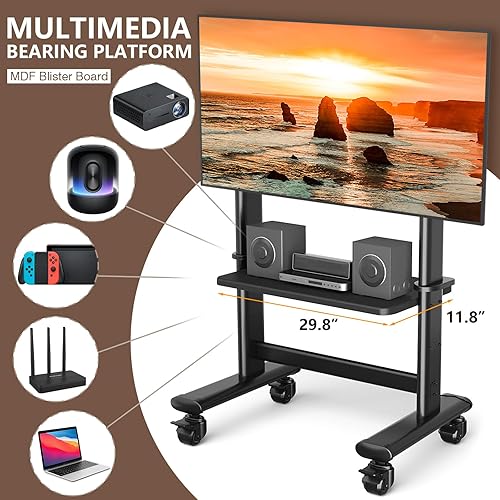 Miniatura 2 de Mobile TV Cart Rolling TV Stand with Wheels for 55-100 Inch LCD LED Flat Curved Screens up to 250 lbs, Max VESA800x600 mm Heavy Duty Portable Floor