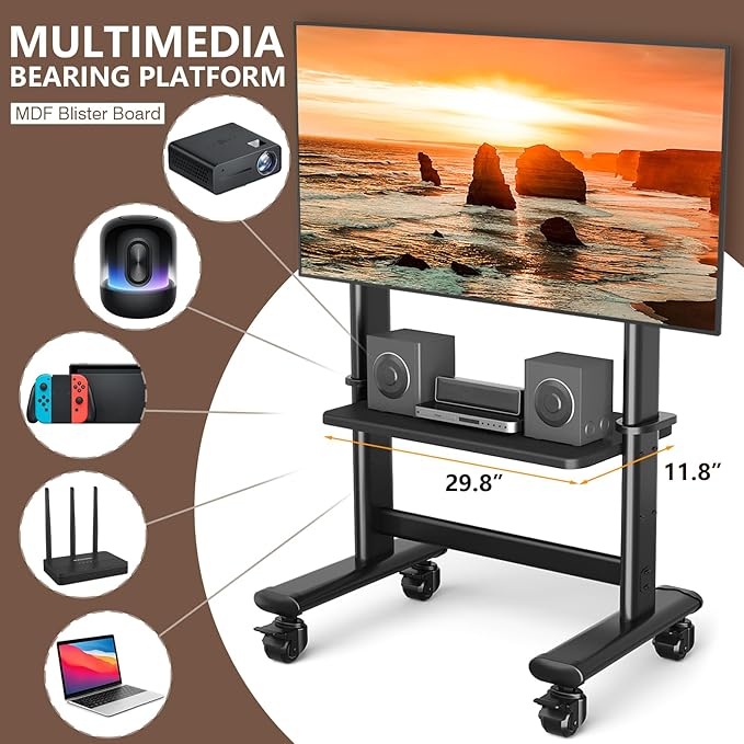 Carrito Móvil TV con Ruedas para Pantallas 55-120 Pulgadas hasta 250 lbs miniatura 2