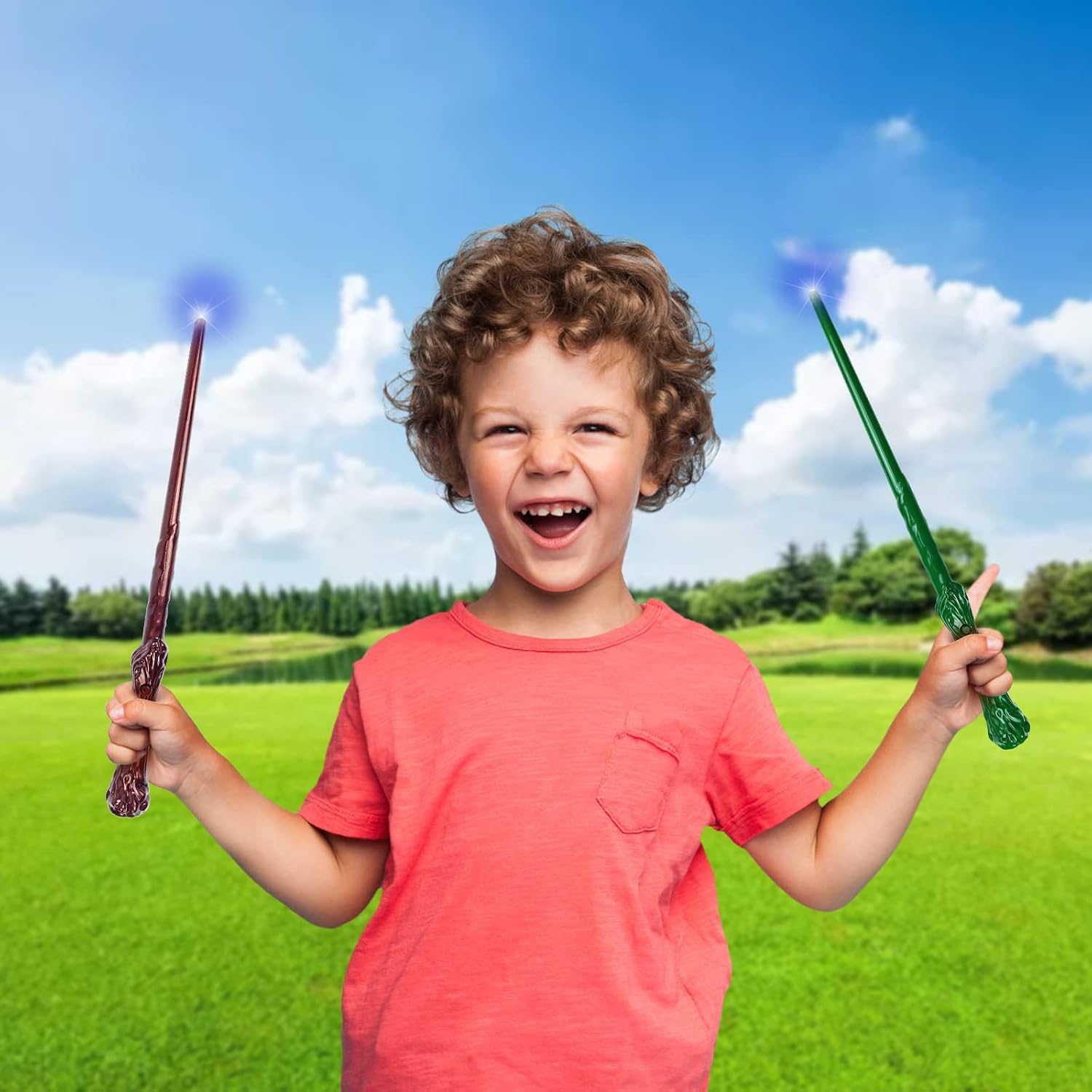 Light Up Magic Wand for Kids Sound Wizard Witch Illuminating Toy Brown Green…