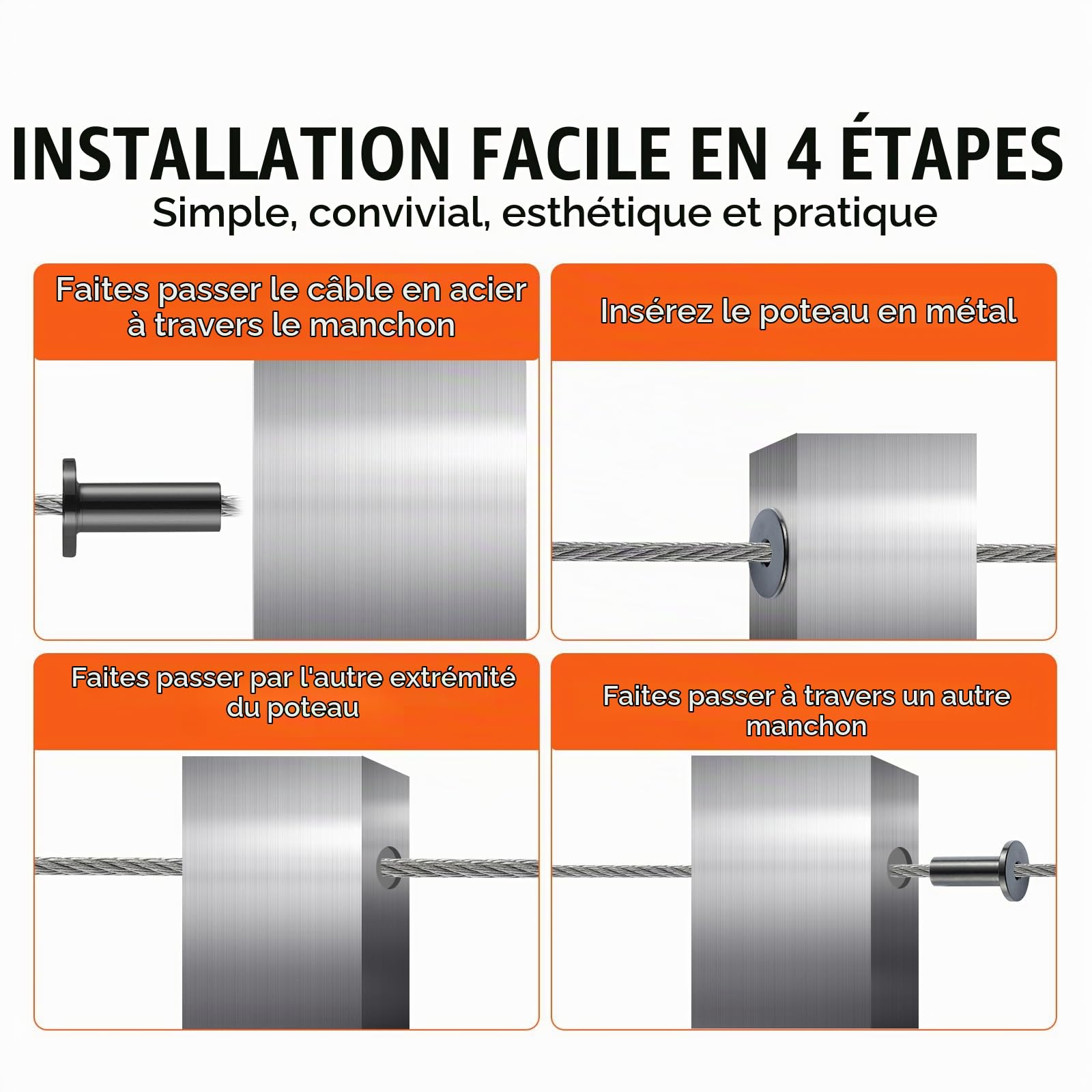 VEVOR Manchons de protection acier inoxydable T316 pour garde-corps 101PCS câble métallique 1/8" T316 qualité marine, avec foret installation facile pour bricolage de balustrade, garde-corps, argent