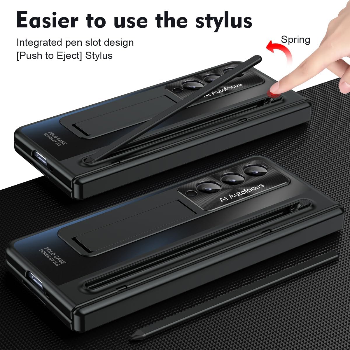 ZORSOME Hinges Case for Samsung Galaxy Z Fold 4 W Kickstand,Full Shockproof Case Anti-Fingerprint Case for Samsung Galaxy Z Fold 4 W Screen Protector & Stylus Pen,Black