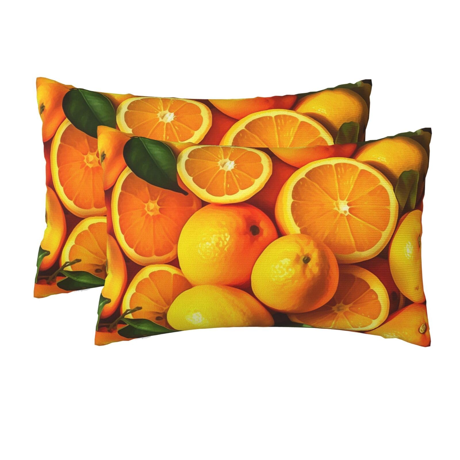 2 Pack Queen Size Pillow Cases for Hair and Skin Soft Breathable Pillow Case Covers with Hidden Zipper Oranges and Lemons Pillowcase 20x30 Inches Pillow Cover for Sleeping Gift