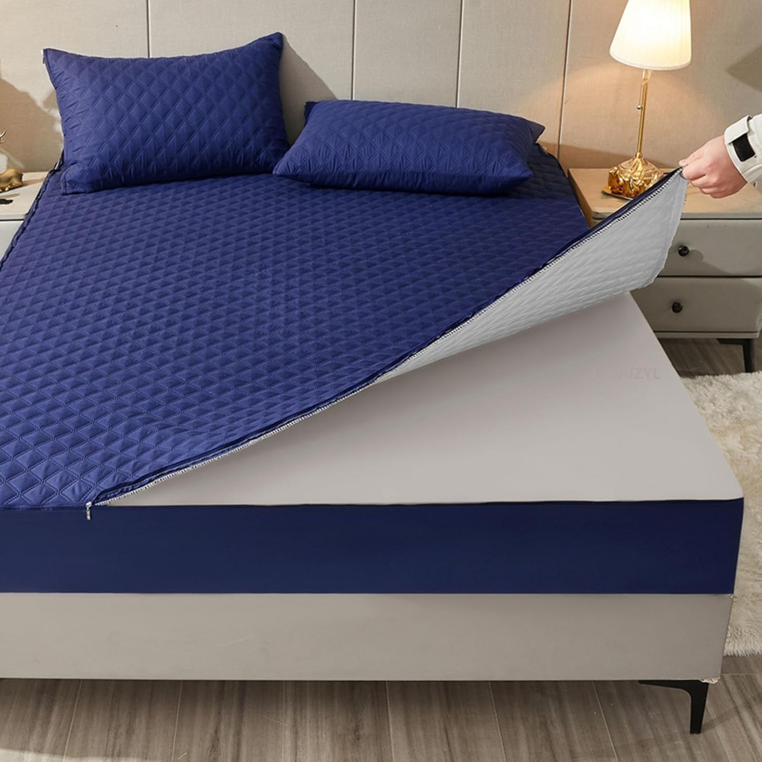 DSSHENGDS Customizable Up Bed Sheets ,Breathable Mattress Encasement Topper ,Premium Zipped Dustproof Mattress Protector ,All Round Protection Mattress Cover-blue- 70x190+15cm — image 1