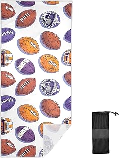 OWFKAY Toalla de playa ligera de secado rápido con patrón de casco de rugby, color marrón y morado