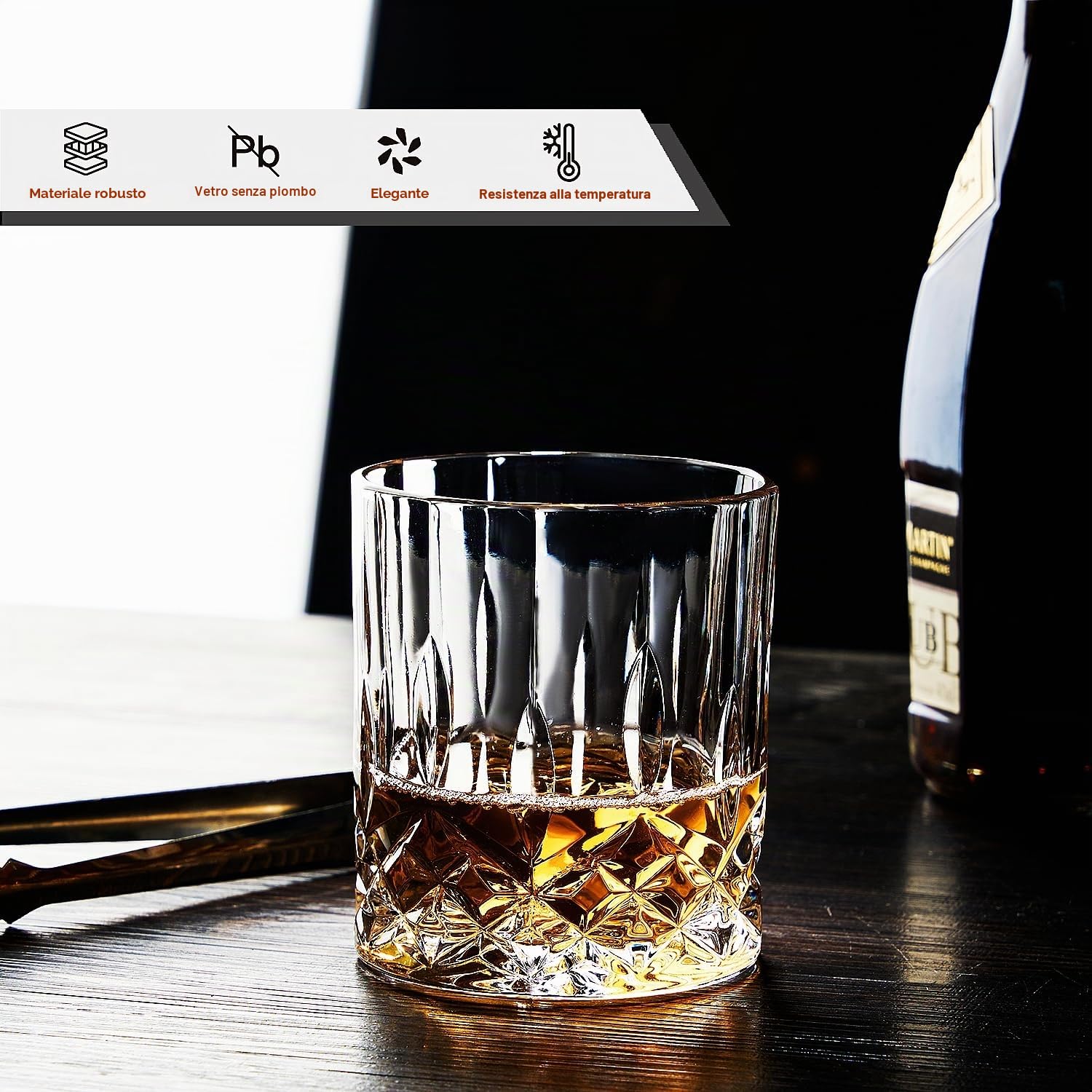 GLASKEY 4 Pezzi Bicchieri da Whisky,320 ml Bicchiere Cocktail e Whiskey Cristallo,Bicchieri da Bourbon per Cocktail Rum Vodka Scotch Gin Cognac Acqua,Idee Regalo Uomo Compleanno